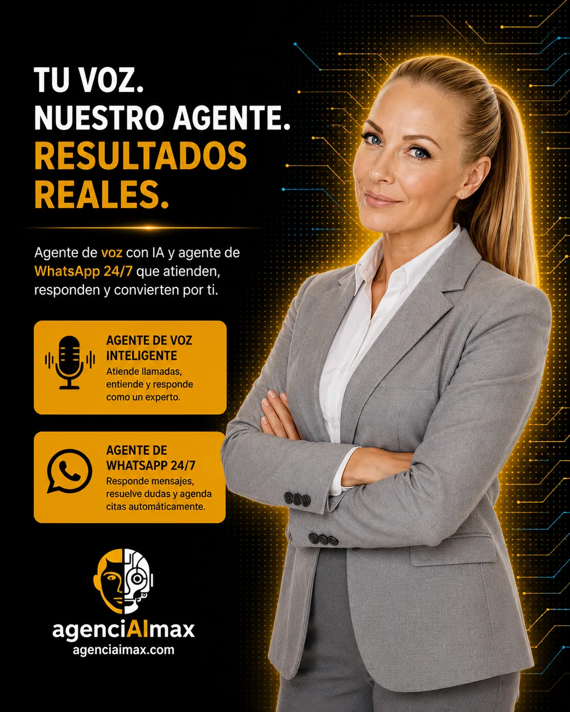 Agente de voz de agenciAImax respondiendo llamadas